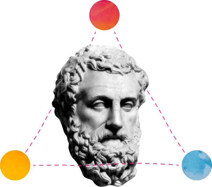 Classical Greek philosopher bust with detailed facial features.