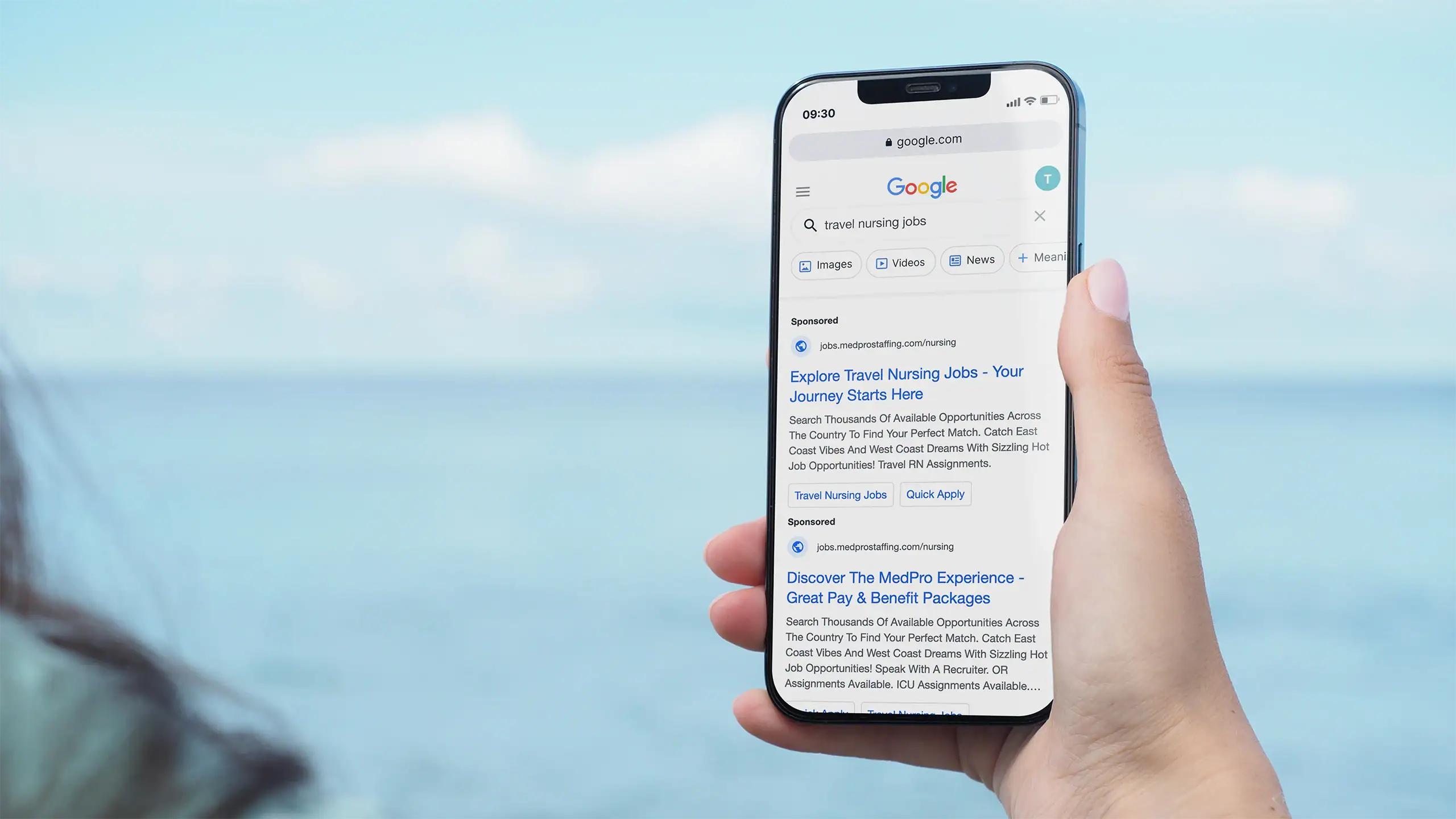 MedPro Healthcare Staffing google ad mockup on mobile phone