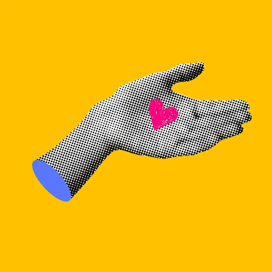 Animated hand holding a heart