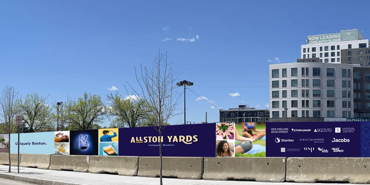 picture of print ads surrounding a construction site