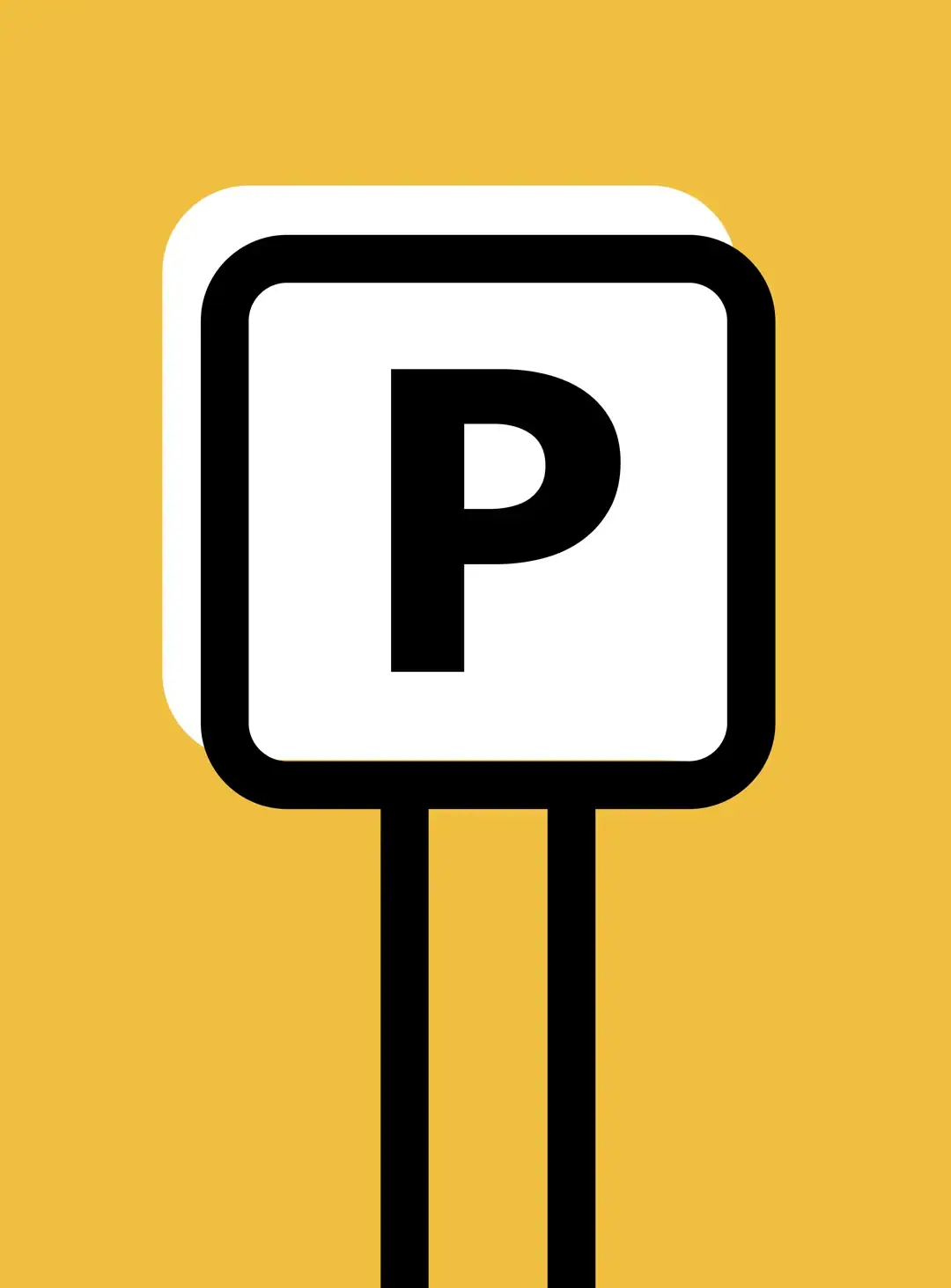 Parking sign icon on a yellow background, representing parking and accessibility services.