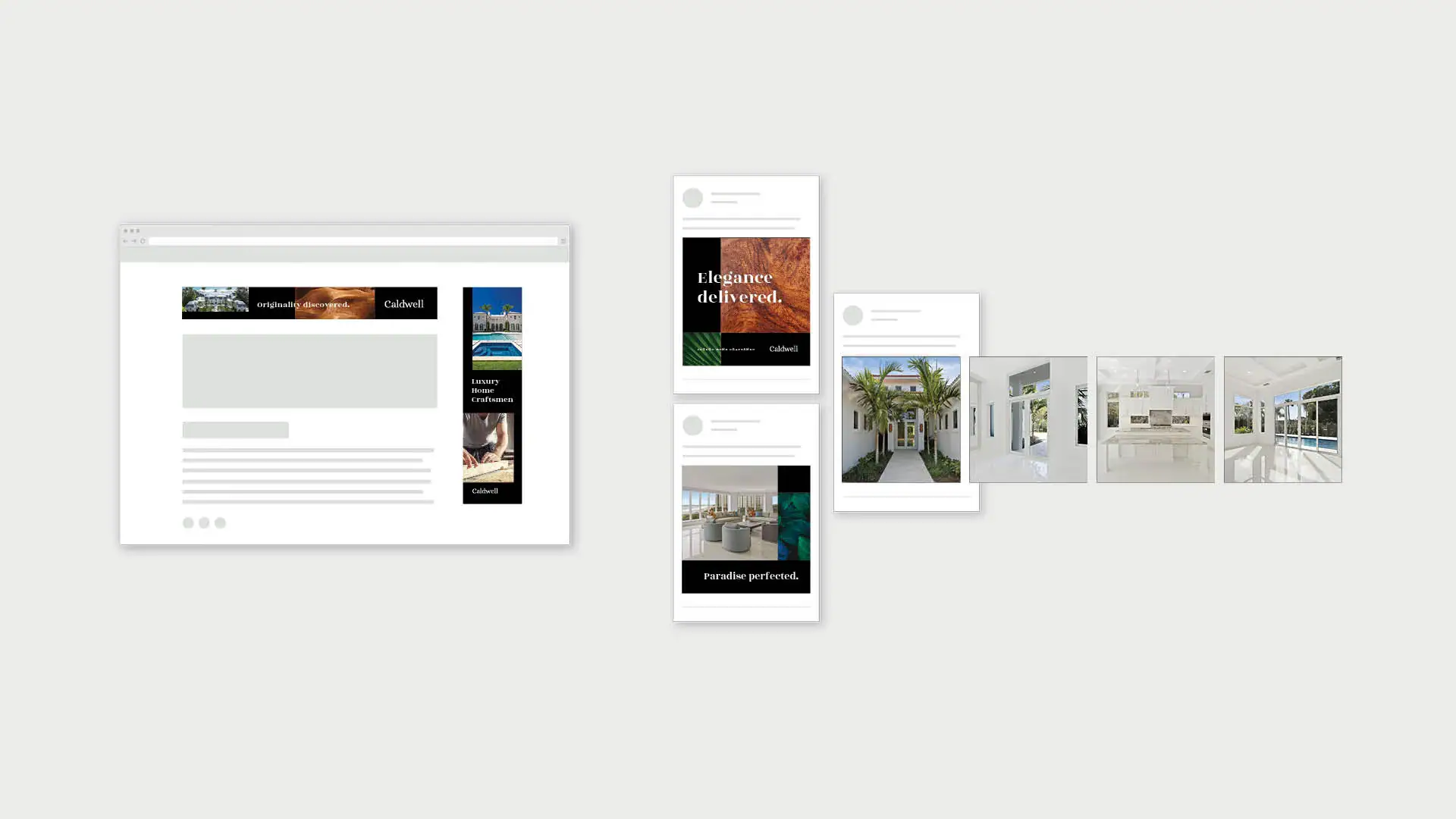 pictures of a new website idea for caldwell on a mobile device, computer layout and social media look
