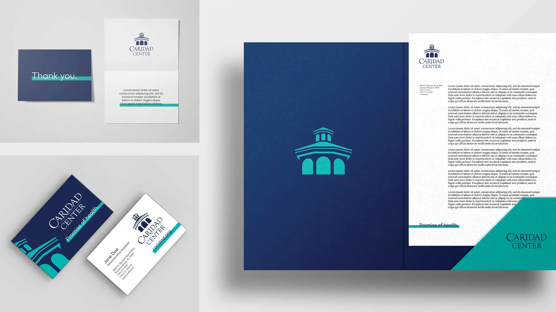 Caridad business cards thank you letter, card and folder