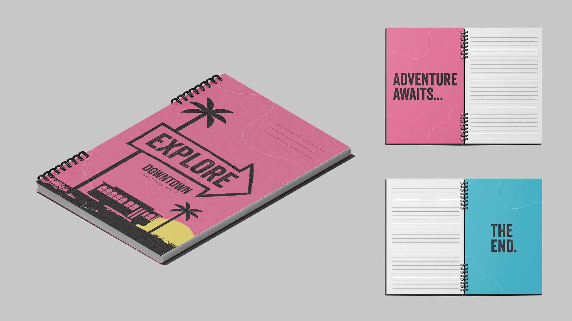 picture of 3 custom made explore downtown west palm booklets for people to record their experience