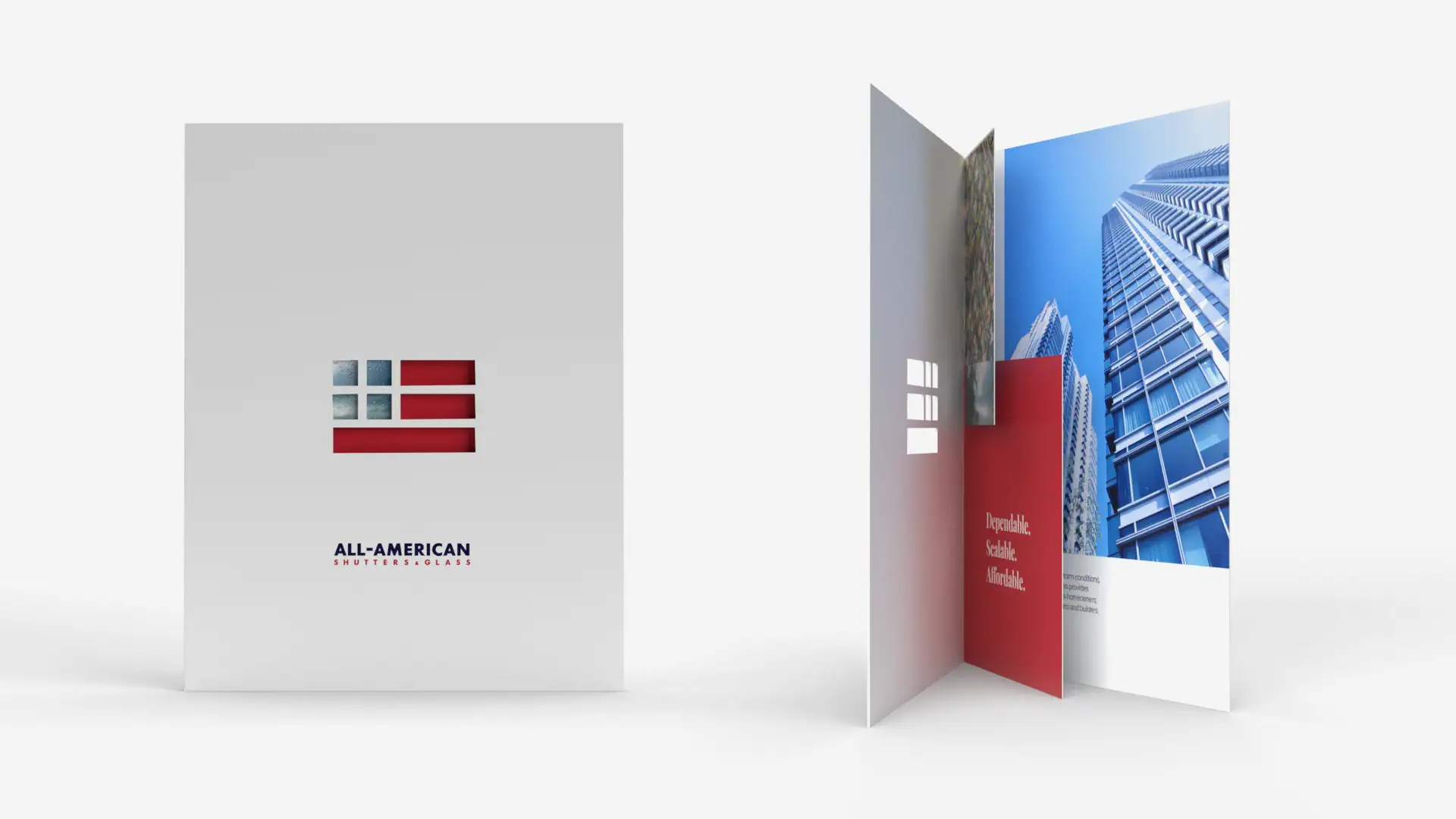 Elegant brochure with images of skyscrapers and modern building materials.