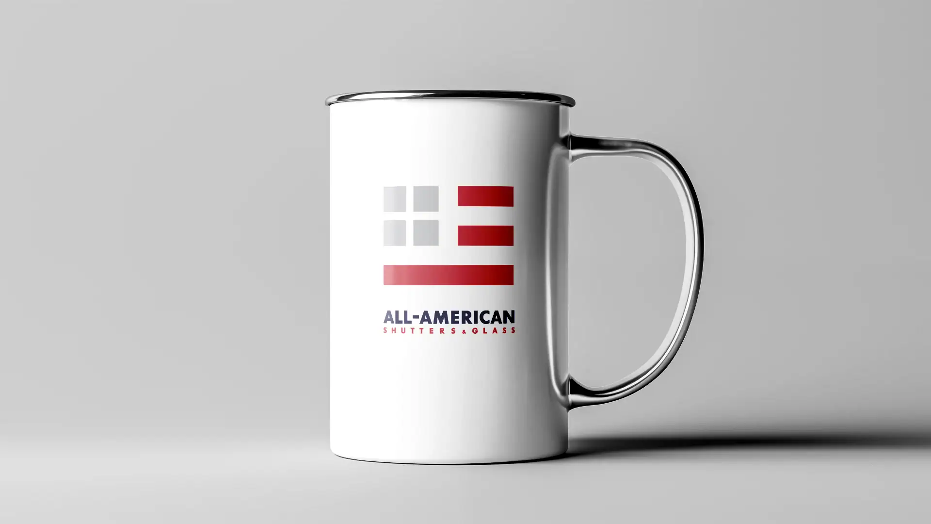 All-American mug with logo and text.