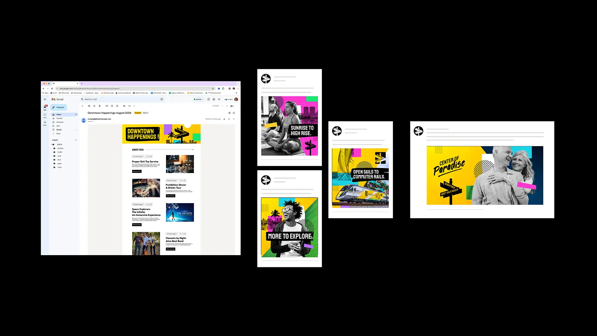 Digital marketing campaign visuals on multiple devices showcasing Pathos branding.
