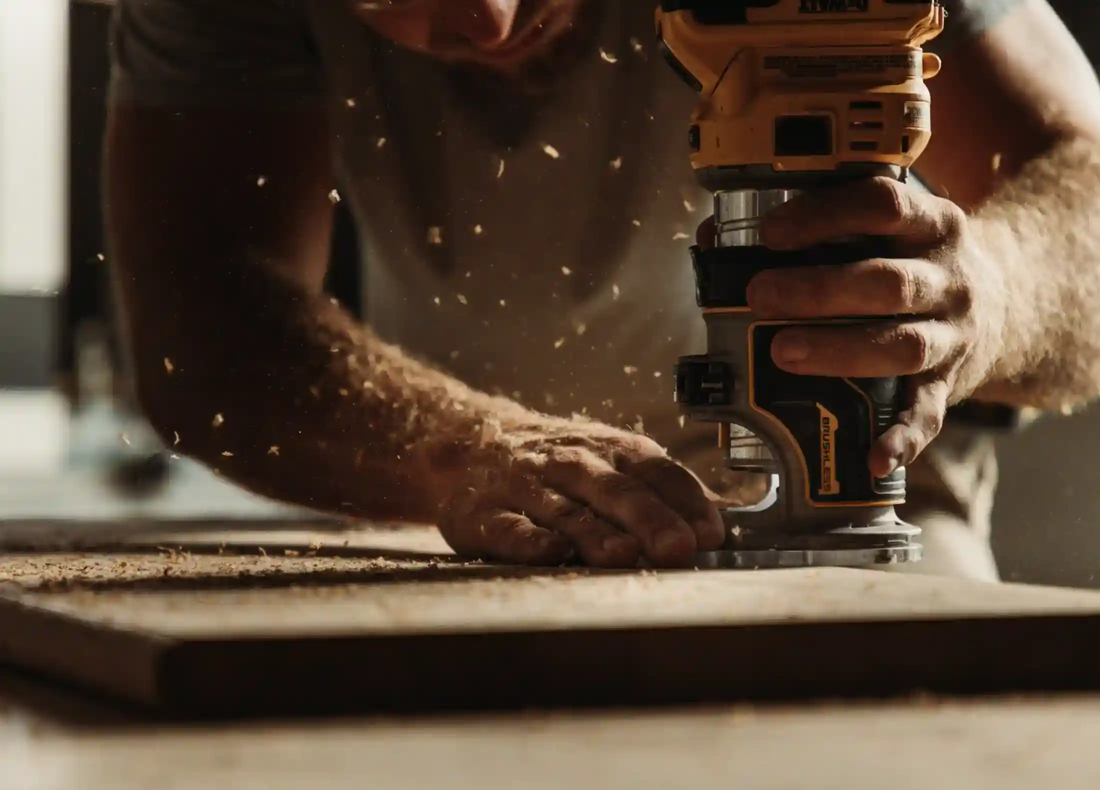 Man using power tools to shape wood