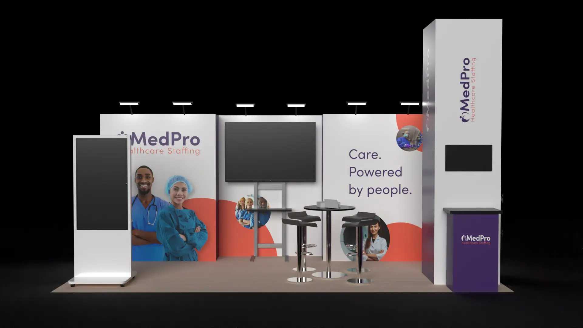 Picture of a mock up of a trade show booth designed for MedPro Healthcare Staffing