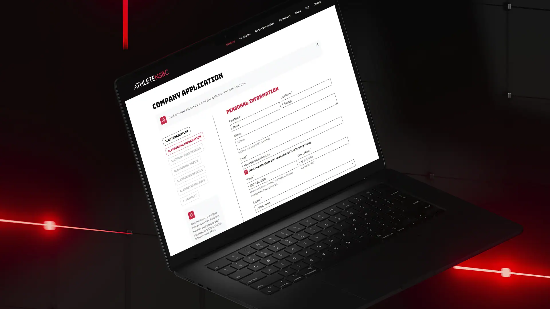 picture of a computer displaying AthleteNSBC company application