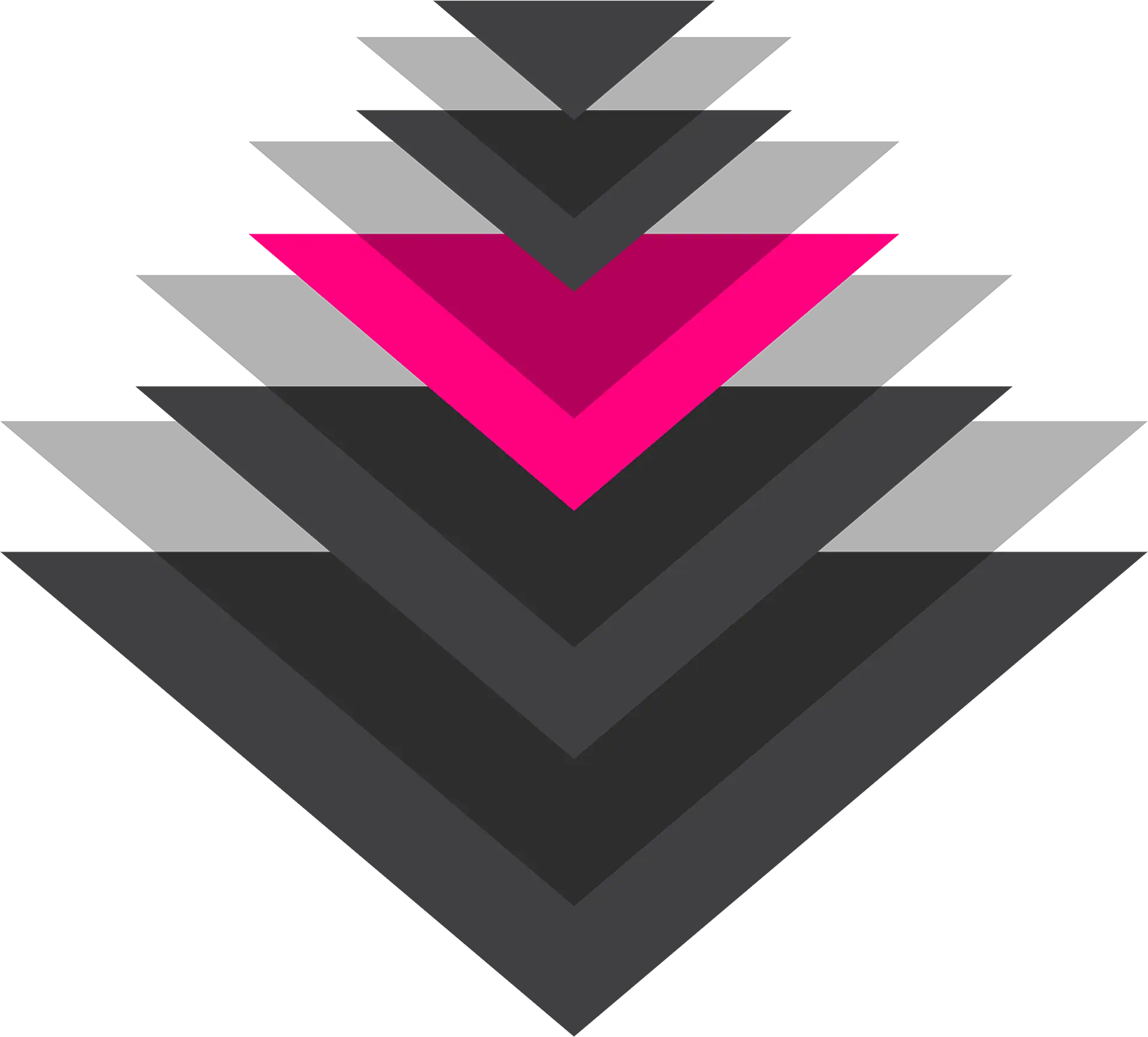Modern layered chevron pattern with black, gray, and pink accents.