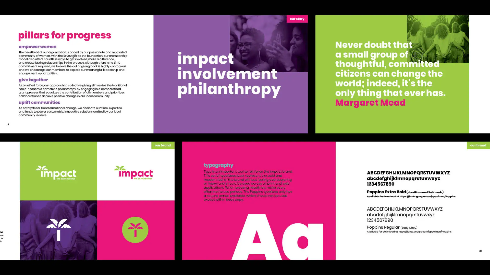 horizontal Rectangles with mockup of impact the plam beaches brand color and narrative