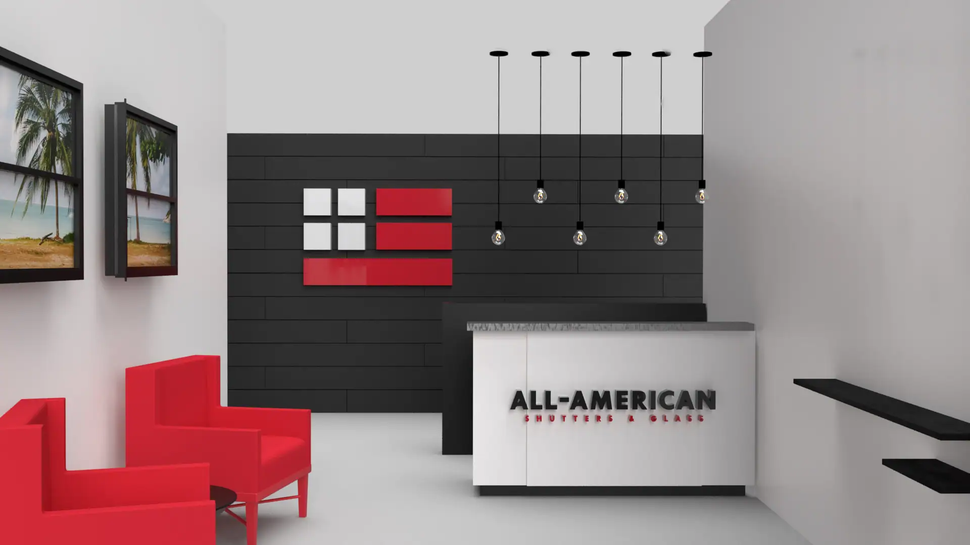 All-American Shutters & Glass office reception desk mockup