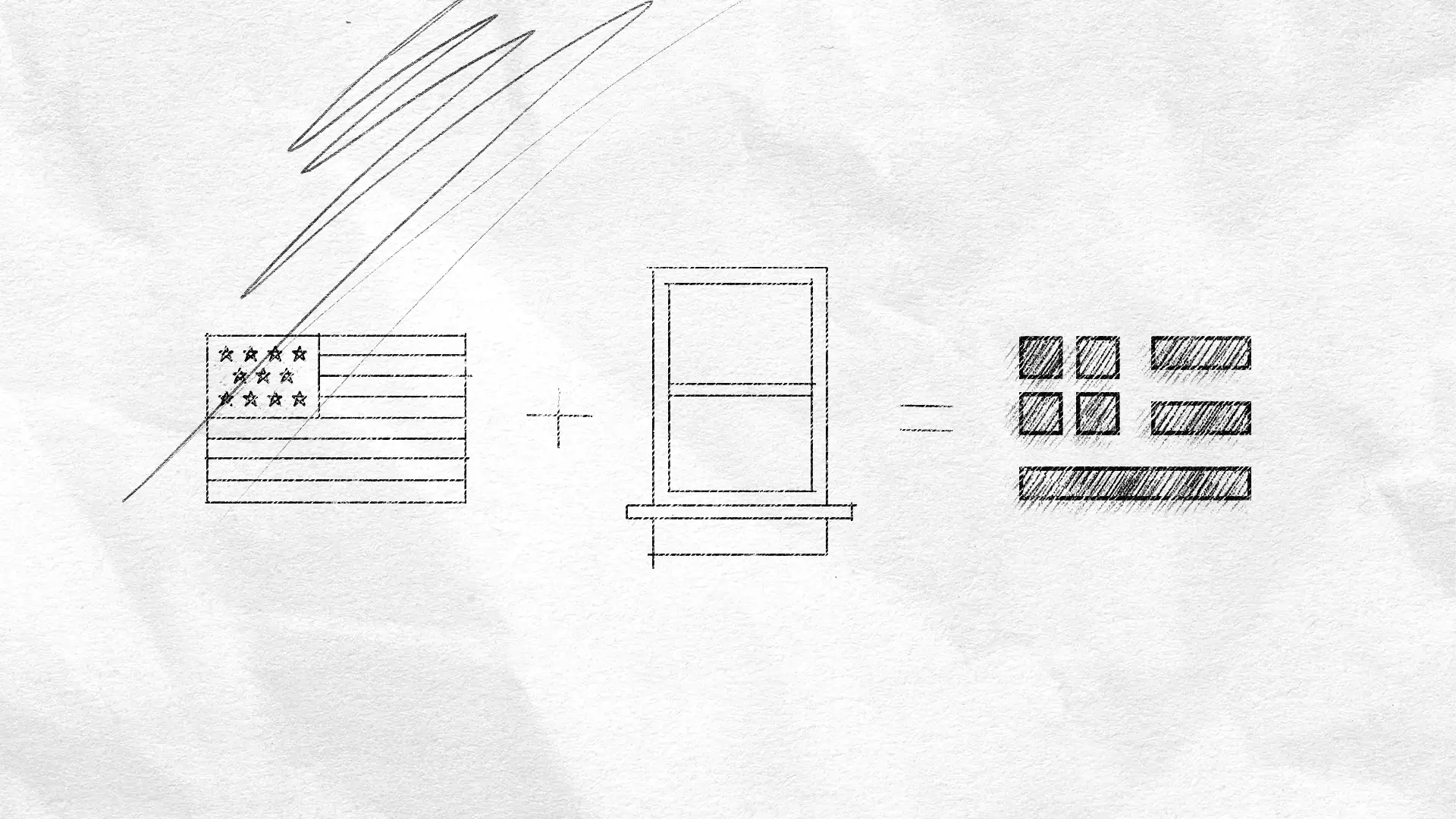 Sketch of the process of an American Flag being built out of a window pane