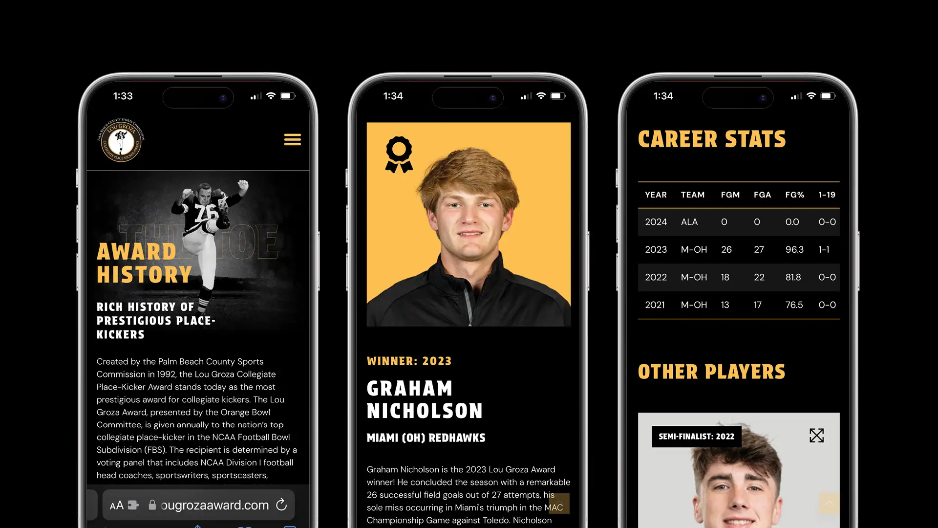 Lou Groza Website Mockup Mobile view