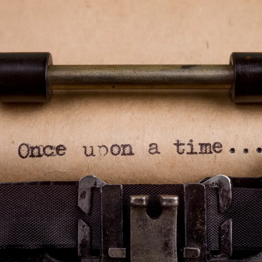 Zoomed in look at the words "Once upon a time..." written on a type writer