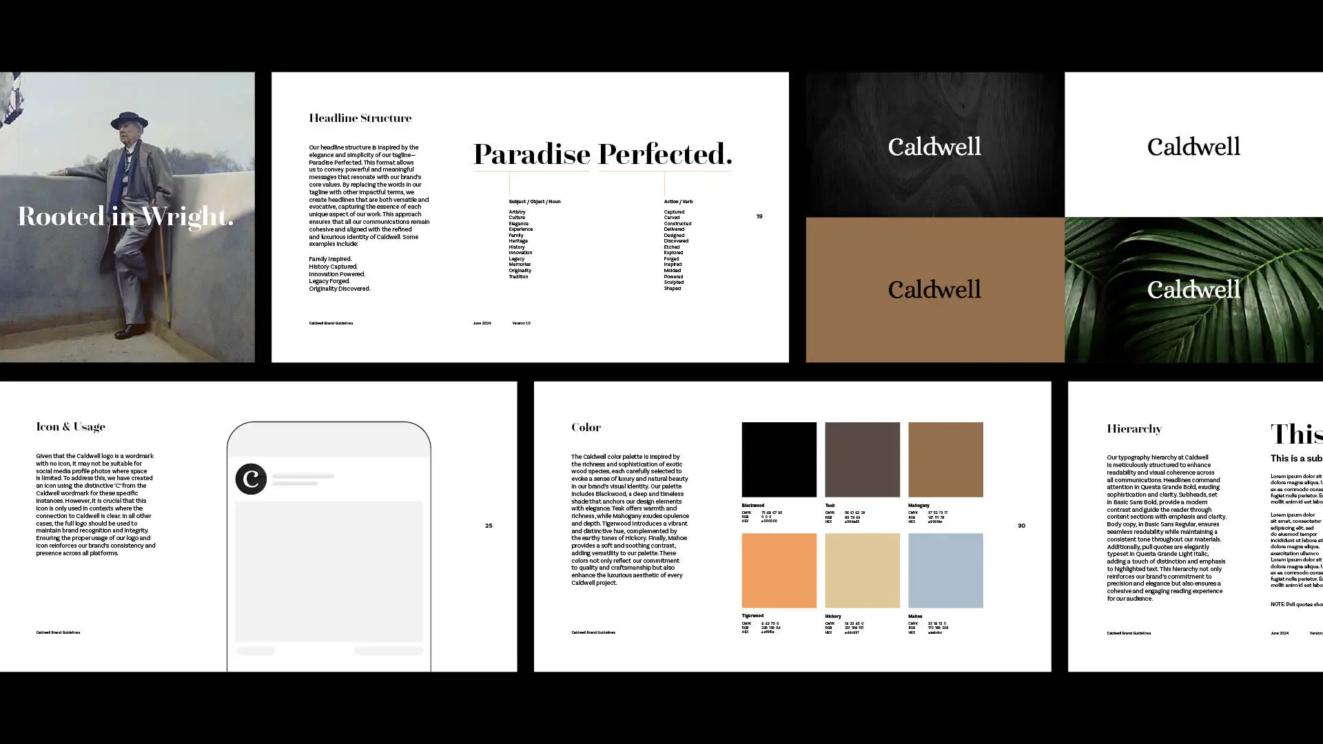 multiple images of a new website design for caldwell including brand narrative