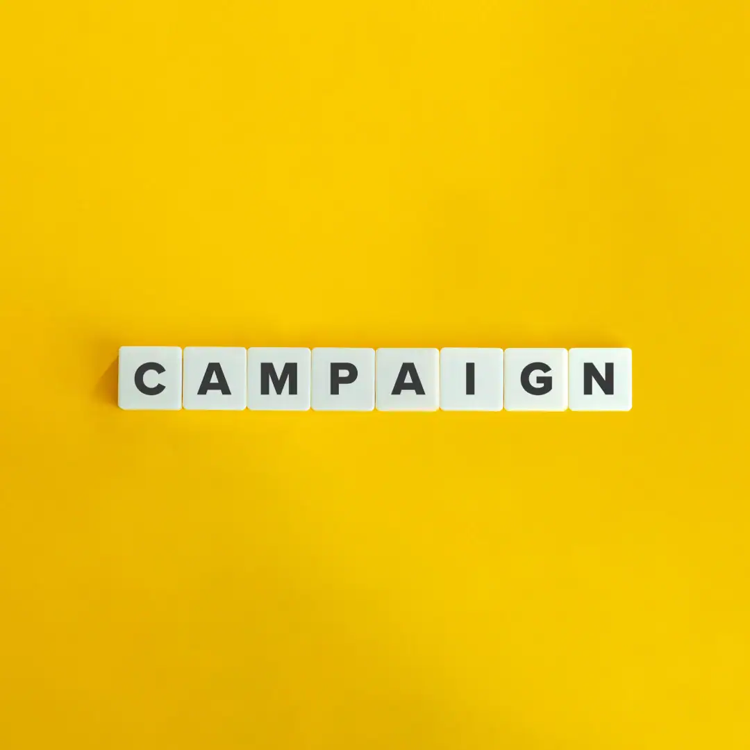 The word "Campaign" written in scrabble letters