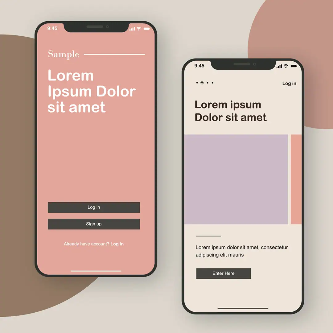 2 mobile devices with a mock up of a website on the screen