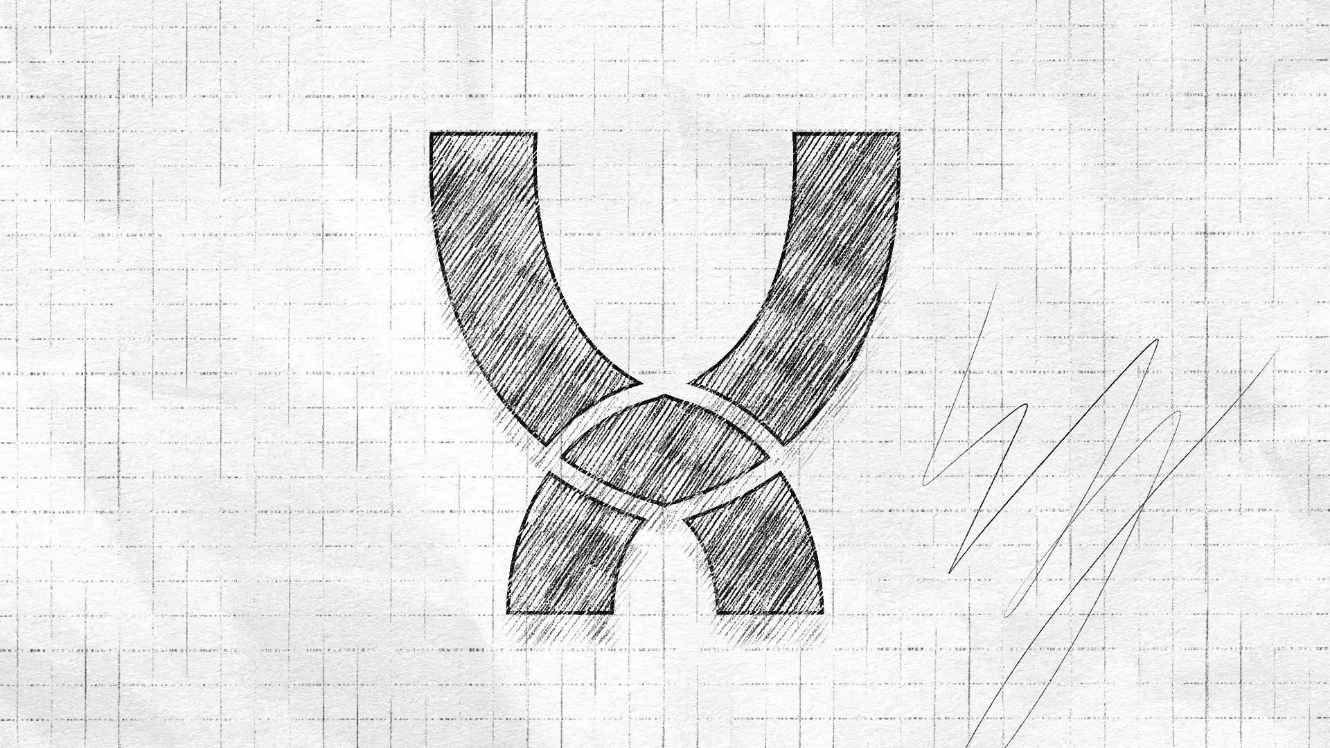 sketch of a new logo design that looks like a U on top of an A