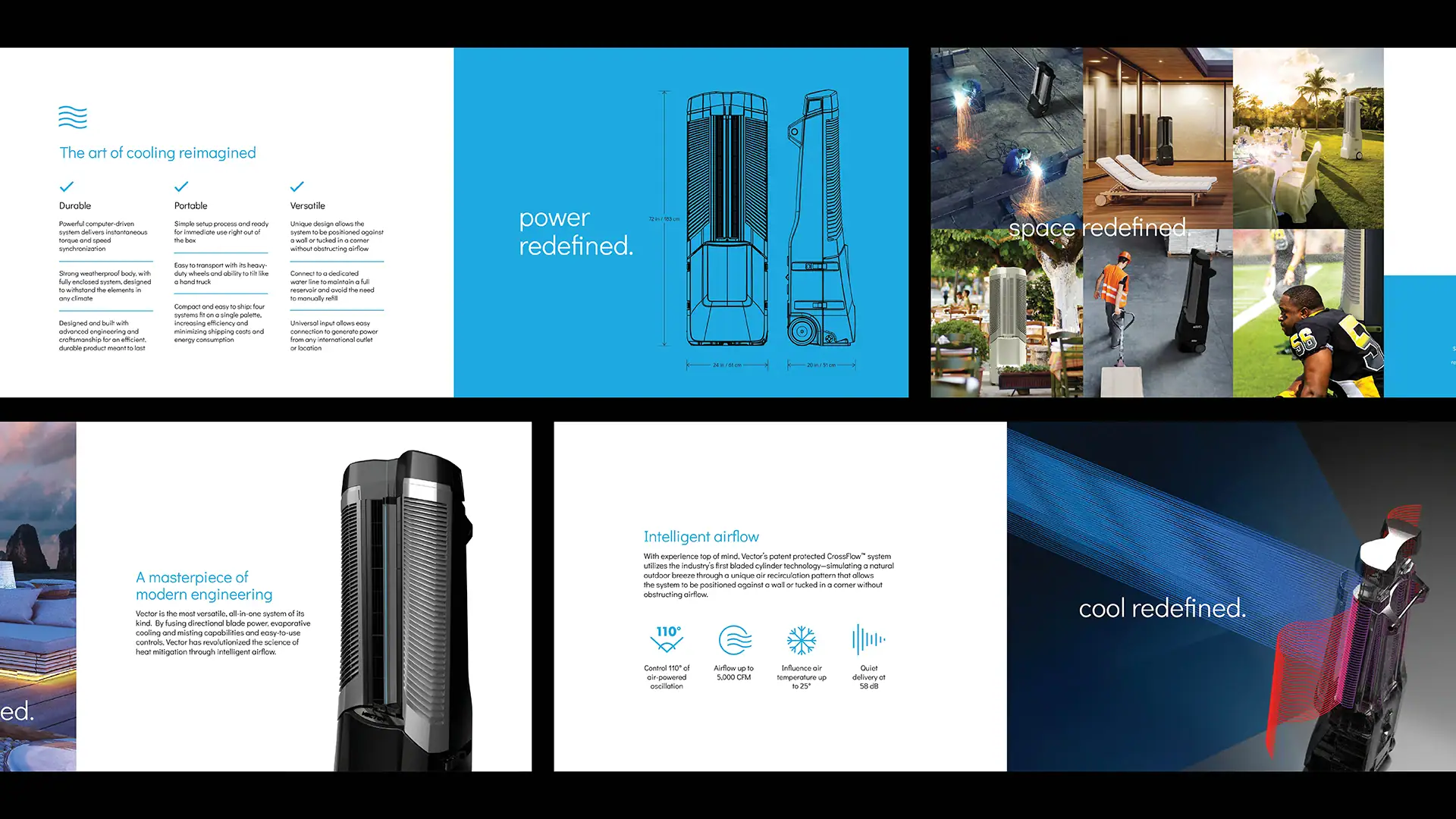 Portable air conditioner for efficient cooling and air circulation in indoor and outdoor spaces.